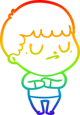 Gökkuşağı gradyan çizgi çizimi bir insan tarafından çizilmiş huysuz bir çocuk