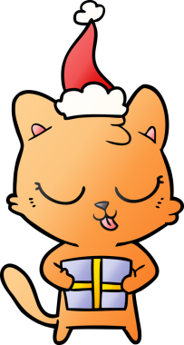 Bir insan tarafından çizilmiş Noel Baba şapkası takan bir kedinin gradyan çizimi.