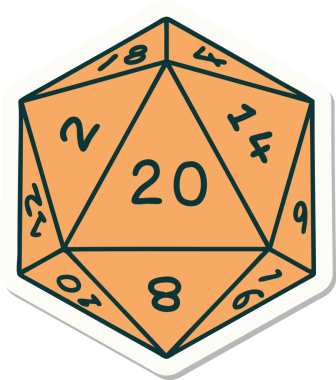Bir insan tarafından çizilmiş doğal 20 D20 zar etiketi.