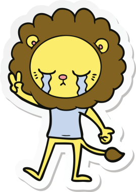 Bir insan tarafından çizilmiş ağlayan çizgi film aslanının çıkartması.