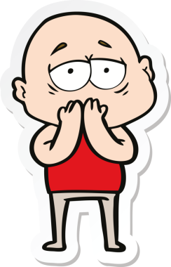 Bir insan tarafından çizilmiş, yorgun, kel bir adamın çıkartması.