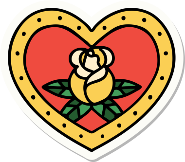 Geleneksel kalp stili dövme çıkartması ve bir insan tarafından çizilmiş çiçekler.