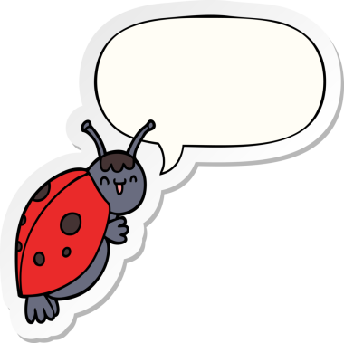 Bir insan tarafından çizilmiş konuşma kabarcığı çıkartmalı şirin bir uğur böceği.