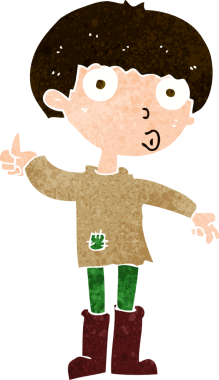 Çizgi filmci çocuk bir insan tarafından çizilmiş sorular soruyor.