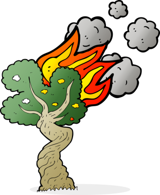 Bir insan tarafından çizilmiş çizgi film yanan ağaç.