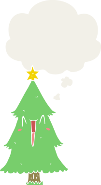 Düşünce baloncuğu insan tarafından çizilmiş bir karikatür noel ağacı.