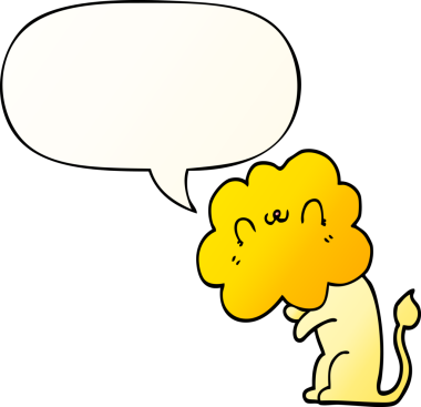 bir insan tarafından çizilmiş, konuşma baloncuklu çizgi film aslanı.