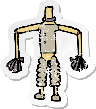 Bir insan tarafından çizilmiş robot bir karikatürün gerilimli çıkartması.