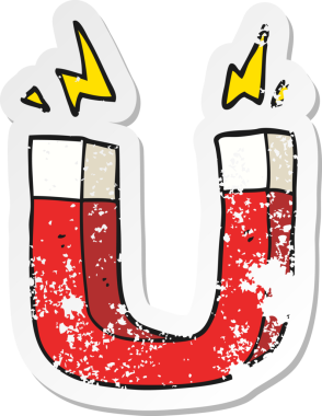 Bir insan tarafından çizilmiş karikatür mıknatısının gerilmiş yapıştırması.