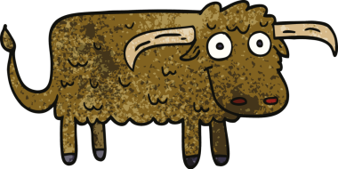 Bir insan tarafından çizilmiş kıllı inek.