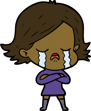 Bir insan tarafından çizilmiş ağlayan çizgi film kızı.
