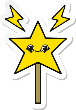 Bir insan tarafından çizilmiş şirin bir çizgi film sihirli değneğinin çıkartması.