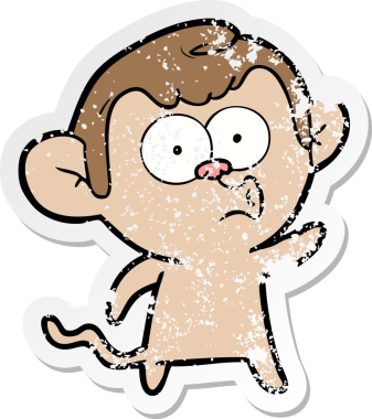 Bir insan tarafından çizilmiş karikatür kornalı maymunun sıkıntılı çıkartması.