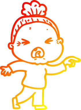 Bir insan tarafından çizilmiş kızgın yaşlı bir kadının sıcak çizgi çizimi.