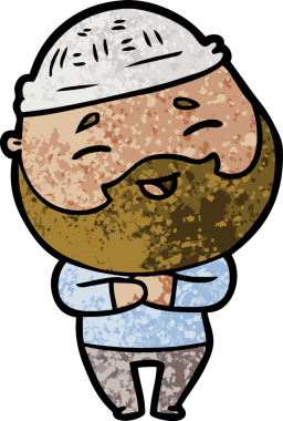 Bir insan tarafından çizilmiş mutlu sakallı bir adam.