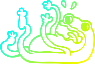 Bir insan tarafından çizilmiş bir kurbağanın soğuk çizgi çizimi.