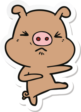 Bir insan tarafından çizilmiş kızgın domuzun çıkartması.