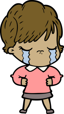 Bir insan tarafından çizilmiş ağlayan çizgi film kadını.