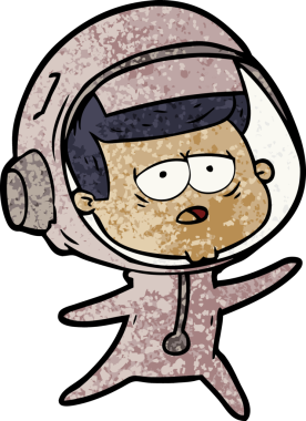 Bir insan tarafından çizilmiş yorgun astronot çizgi filmi.