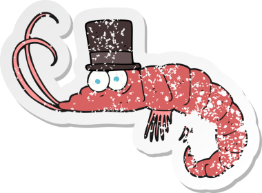 Bir insan tarafından çizilmiş karidesin gerilemiş çıkartması.