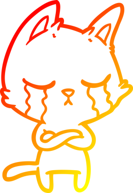 Bir insan tarafından katlanmış kolları ile ağlayan çizgi film kedisinin sıcak çizgi çizimi