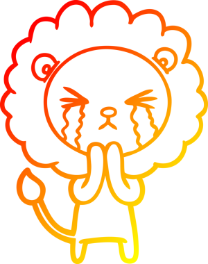 Bir insan tarafından çizilmiş, ağlayan bir aslanın sıcak çizgi çizimi.