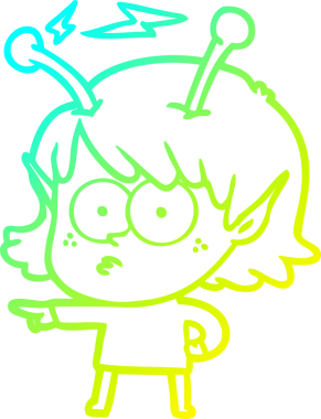 Bir insan tarafından çizilmiş bir uzaylı kız çizgi filmi.