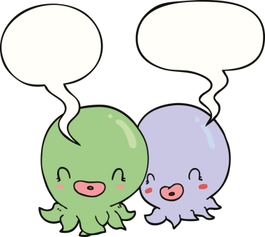 Bir insan tarafından çizilmiş iki ahtapot çizgi filmi.