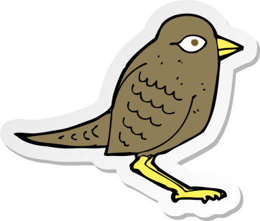 Bir insan tarafından çizilmiş karikatür bahçe kuşu çıkartması.