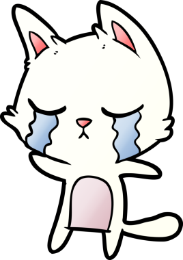 Bir insan tarafından çizilmiş ağlayan çizgi film kedisi.