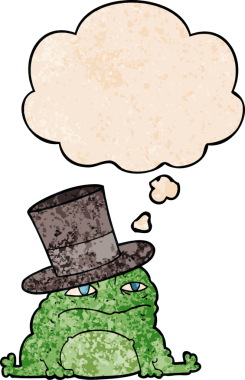 bir insan tarafından çizilmiş grunge doku tarzında düşünce baloncuğu olan zengin kurbağa çizgi filmi