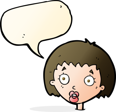 Bir insan tarafından çizilen konuşma baloncuğuyla kadın yüzü şaşırtılıyor.