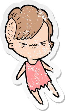 Bir insan tarafından çizilmiş sinirli bir hippi kızın sıkıntılı çıkartması.