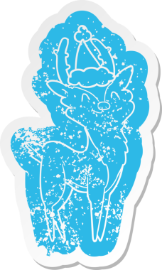 Bir insan tarafından çizilmiş Noel Baba şapkası takan mutlu bir geyiğin garip bir karikatürü.