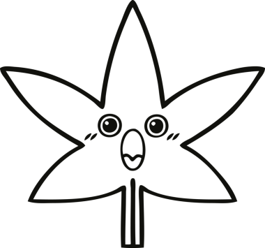 Bir insan tarafından çizilmiş marihuana yaprağının çizgi çizimi