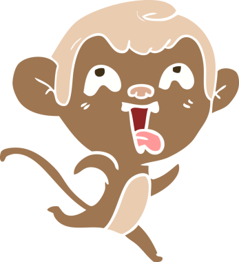 Bir insan tarafından çizilmiş düz renk çizgi film maymunu.