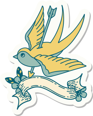 Bir insan tarafından çizilmiş bir kırlangıç sancağına sahip dövme stili.