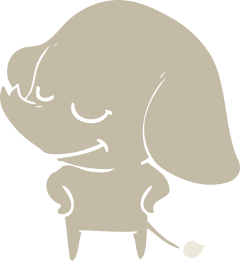 Bir insan tarafından çizilmiş düz renk çizgi film gülümseyen fil.