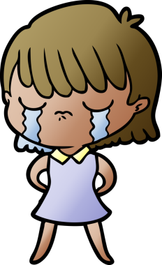 Bir insan tarafından çizilmiş ağlayan çizgi film kadını.