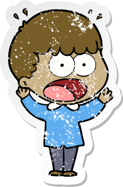 Bir insan tarafından çizilen şok olmuş bir adamın karikatür çıkartması.