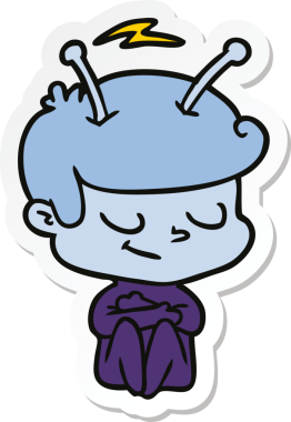 Bir insan tarafından çizilmiş dost canlısı bir uzay adamının çıkartması.