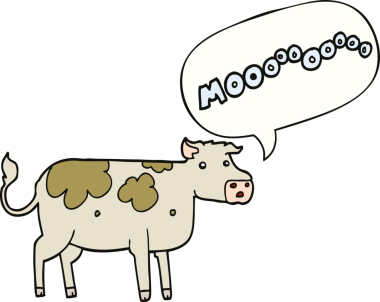 Bir insan tarafından çizilmiş konuşma balonlu bir inek.