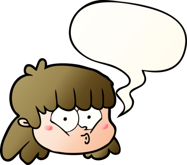 Bir insan tarafından çizilmiş, konuşma baloncuklu çizgi film kadın yüzü.