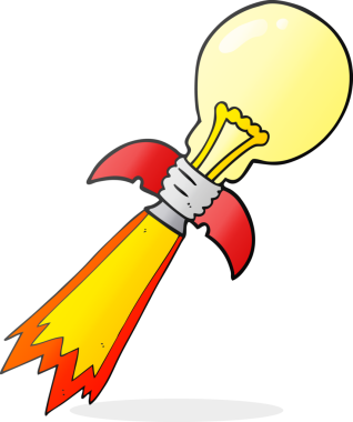 Bir insan tarafından çizilmiş serbest çizim karikatür ampul roket gemisi