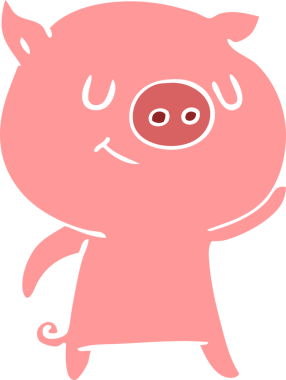 Bir insan tarafından çizilmiş mutlu düz renkli çizgi film domuzu