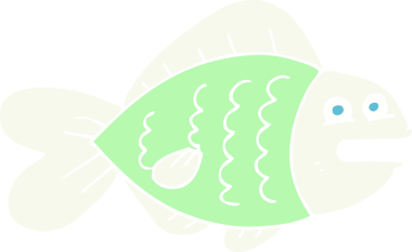 Bir insan tarafından çizilmiş komik balığın düz renk çizimi