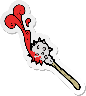 Bir insan tarafından çizilmiş kanlı bir ortaçağ topuzu çıkartması.