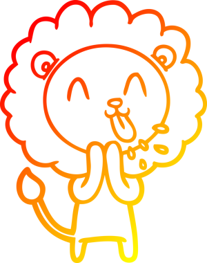 Bir insan tarafından çizilmiş mutlu çizgi film aslanının sıcak çizgi çizimi