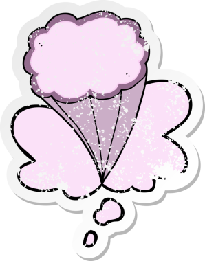 Düşünce baloncuğu olan karikatür dekoratif bulut insan tarafından çizilmiş yıpranmış bir çıkartma.