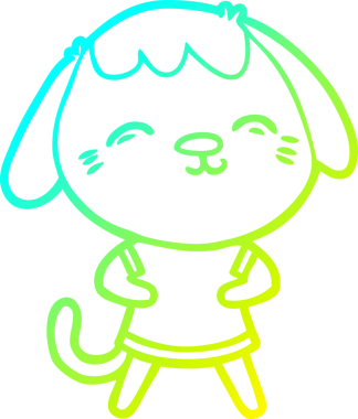 Bir insan tarafından çizilmiş mutlu çizgi film köpeğinin soğuk gradyan çizimi